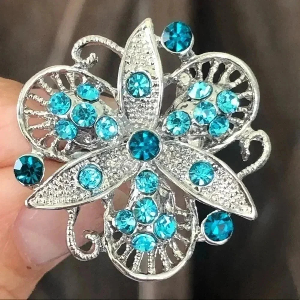 3 for $25/ Elegant Blue Gemstone Silver Sweater Brooch Lapel Pin 3 NWT